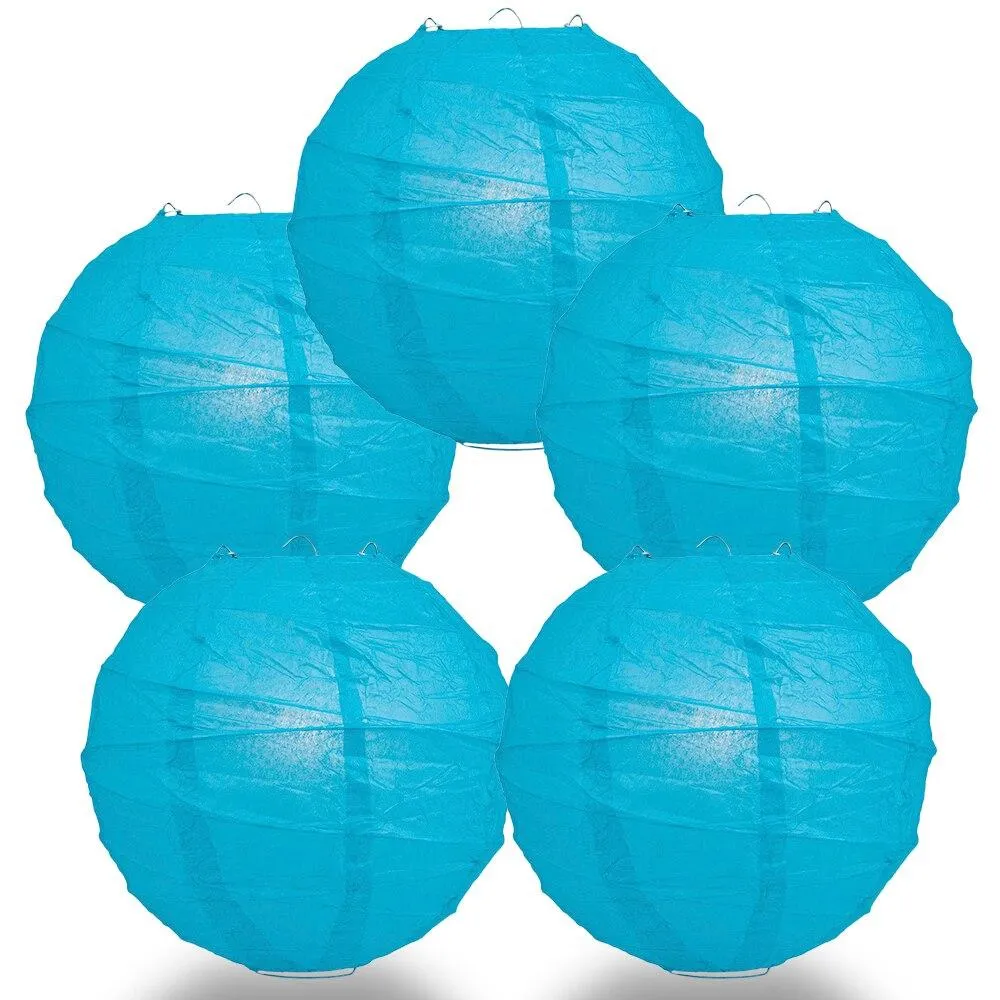 5-PACK 16" Turquoise Round Paper Lantern, Crisscross Ribbing, Chinese Hanging Wedding & Party Decoration