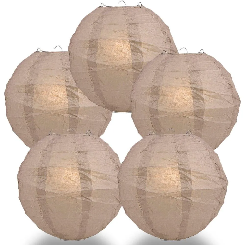 5-PACK 24" Dusty Sand Rose Round Paper Lantern, Crisscross Ribbing, Chinese Hanging Wedding & Party Decoration