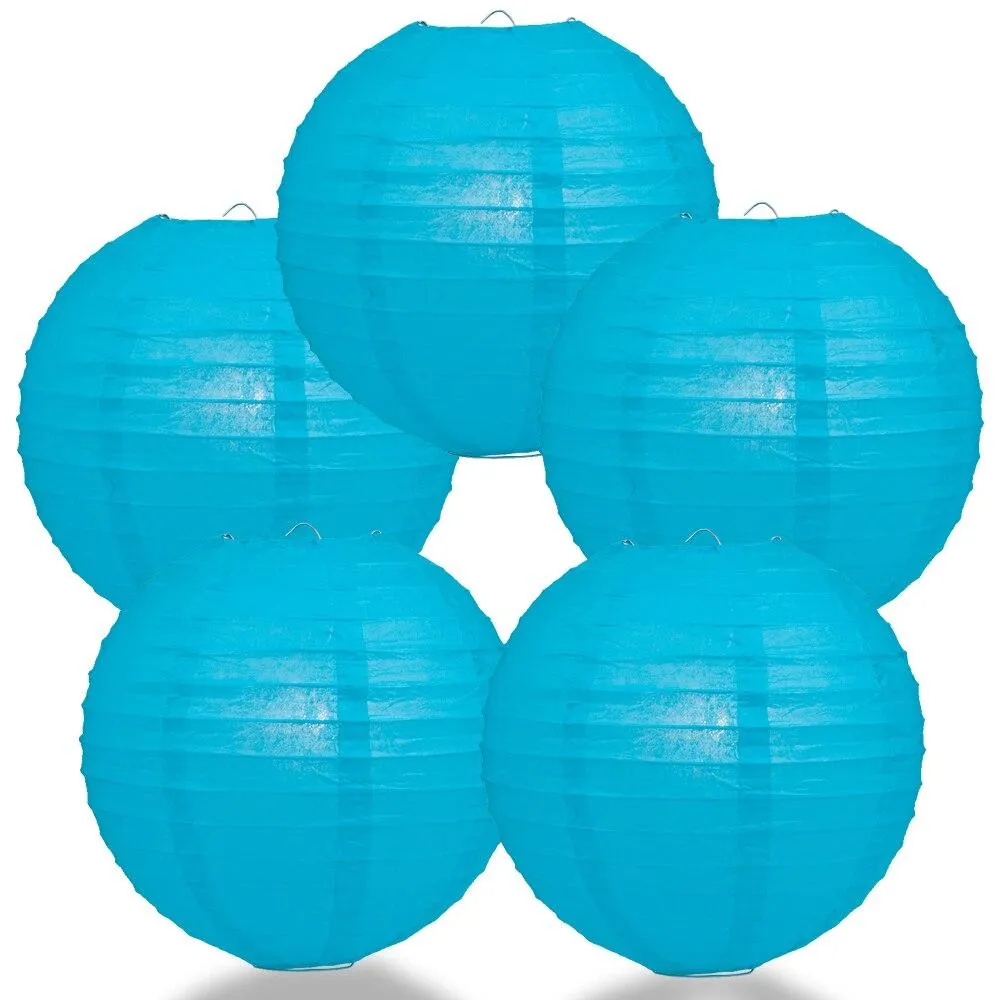 5-PACK 28" Turquoise Jumbo Round Paper Lantern, Even Ribbing, Chinese Hanging Wedding & Party Decoration