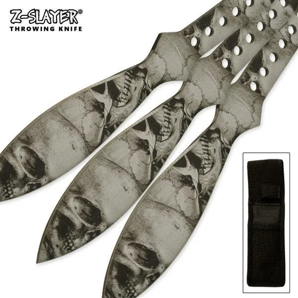 9" Throwing Knife Set 3 PC Killer Thrower Knives Zombie Grey Skull Camo