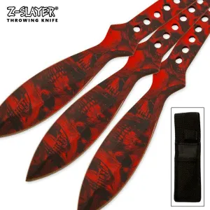 9" Throwing Knife Set 3 PC Killer Thrower Knives Zombie Red Skull Camo
