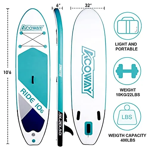 ACOWAY | Inflatable Stand Up Paddle Board | 10'6" × 32" × 6" | SUP for All Skill Levels | Inflatable Paddle Boards | Non-Slip Deck, Double Action Pump, Waterproof Bag for Youth & Adult & Kids |
