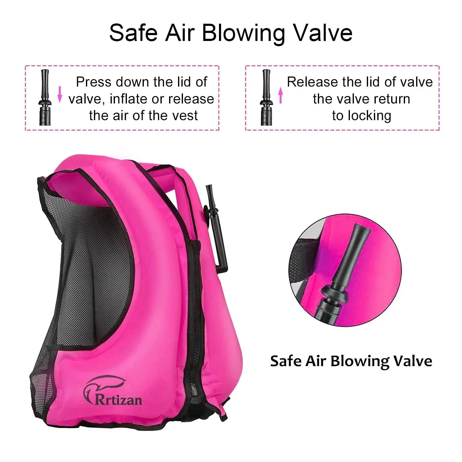 Adults Inflatable Swim Vest, Portable Snorkel Vest for Women, Buoyancy Aid Jackets, Pink, S/M