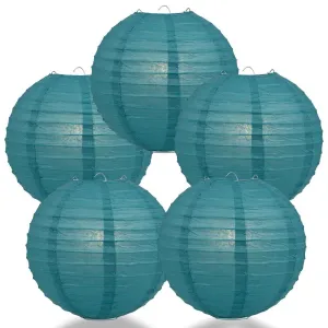 BLOWOUT 5-PACK 36" Tahiti Teal Jumbo Round Paper Lantern, Even Ribbing, Chinese Hanging Wedding & Party Decoration