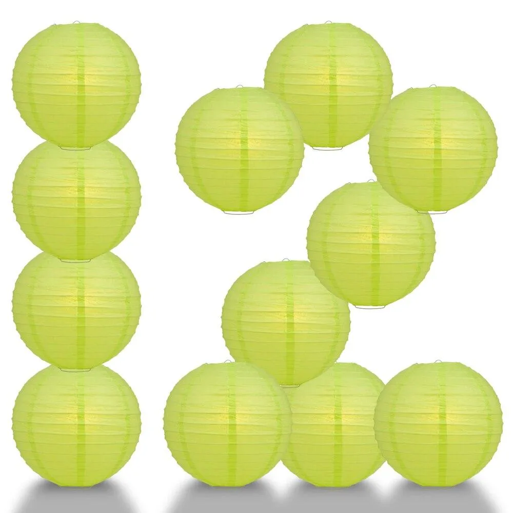 BULK PACK (12) 16" Light Lime Green Round Paper Lantern, Even Ribbing, Chinese Hanging Wedding & Party Decoration