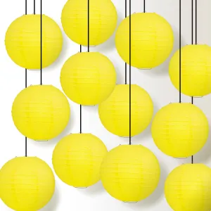 BULK PACK (12) 16" Yellow Round Paper Lantern, Even Ribbing, Chinese Hanging Wedding & Party Decoration