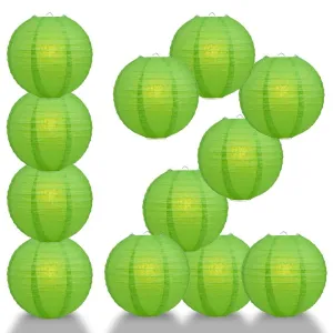 BULK PACK (12) 20" Grass Greenery Round Paper Lantern, Even Ribbing, Chinese Hanging Wedding & Party Decoration