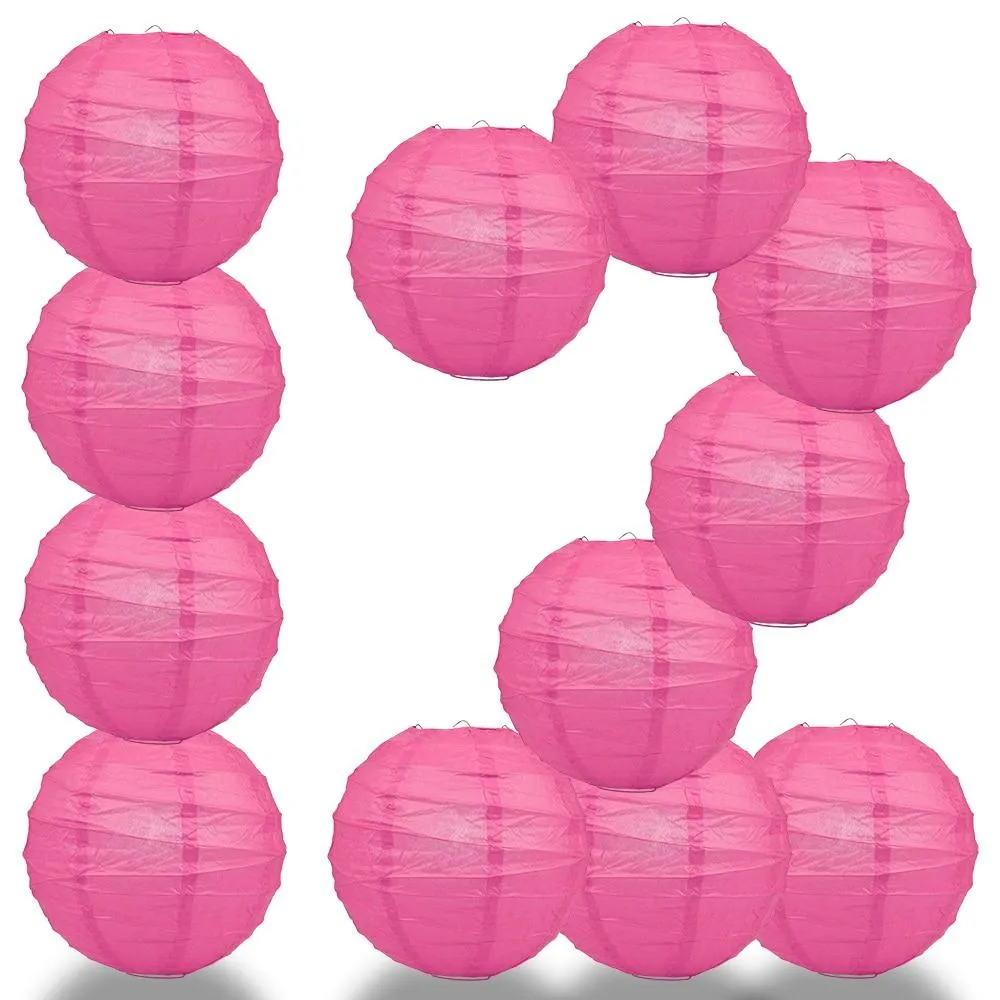 BULK PACK (12) 24" Fuchsia / Hot Pink Round Paper Lantern, Crisscross Ribbing, Chinese Hanging Wedding & Party Decoration
