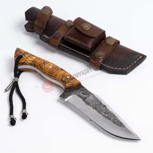 Hand Forged Fixed Blade Survival Knife Wooden Handle