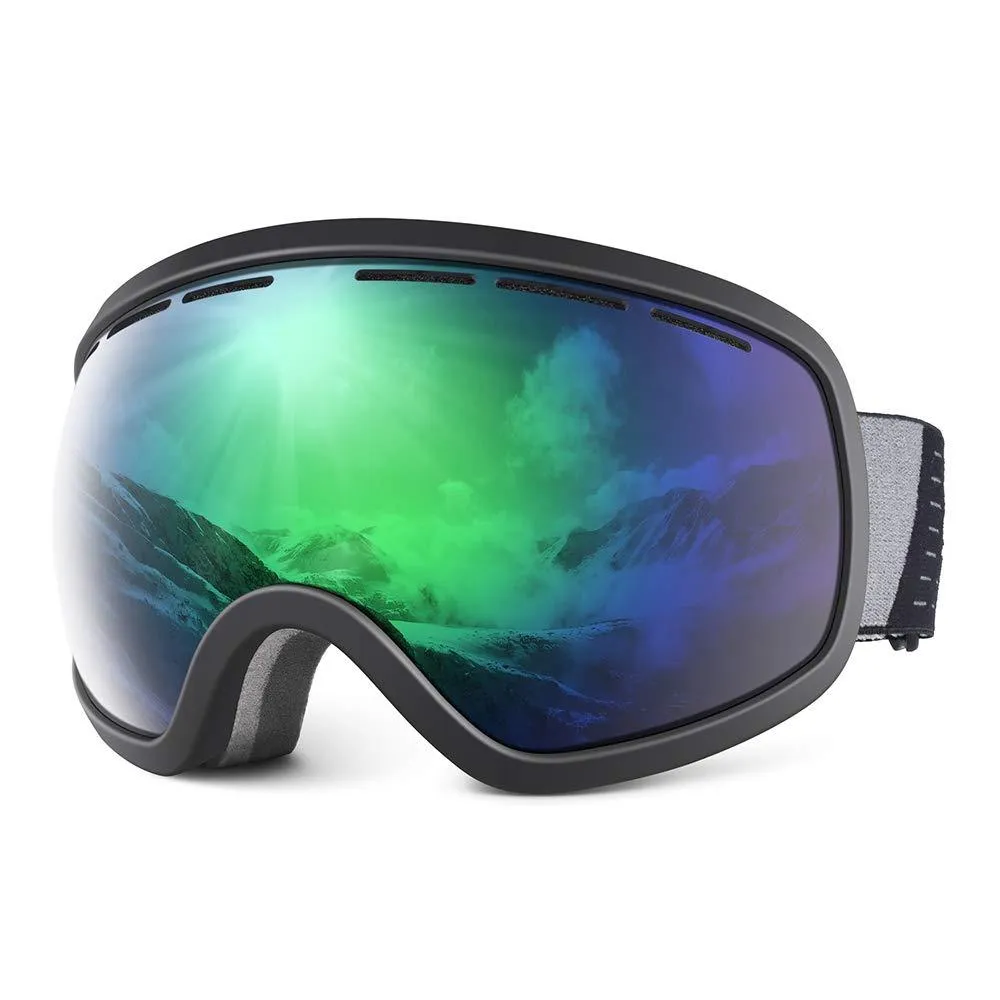 HUBO SPORTS Ski Snowboard Goggles for Men Women Adult, Over Glasses Snow Goggles of Dual Lens with Anti Fog & UV400 for Youth Teenage (FGreen)