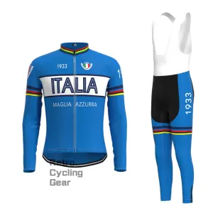 Maglia Azzurra Italia Retro Long Sleeve Cycling Kit