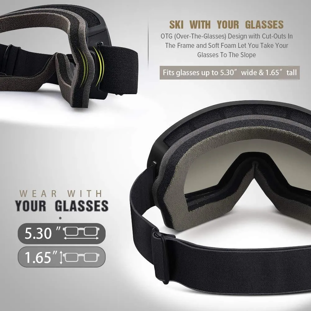 OutdoorMaster OTG Ski Goggles - Over Glasses Ski/Snowboard Goggles for Men, Women & Youth - 100% UV Protection (Black Frame   VLT 10.1% Grey Lens)